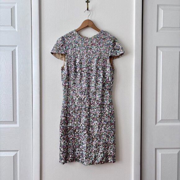 Ieena For Mac Duggal Silver Sequin Short Sleeve Cocktail Dress Size 8 - Picture 4 of 10